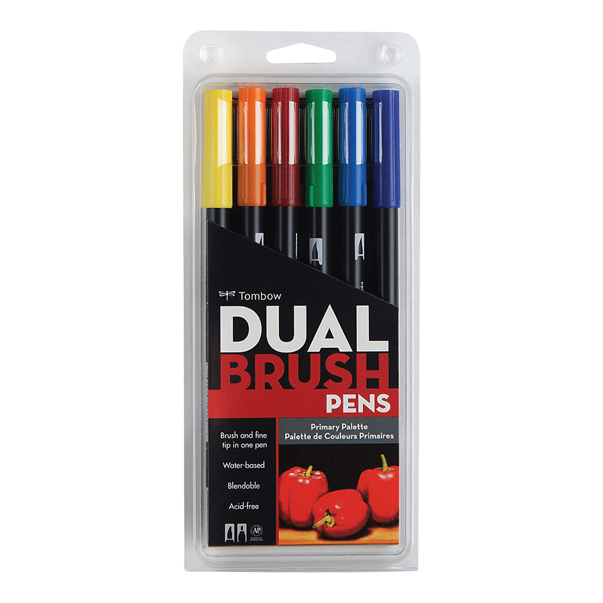 Tombow : Dual Tip Blendable Brush Pens : Primary Colors : Pack Of 6
